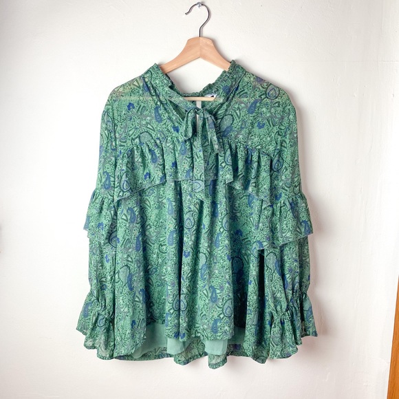 Lucky Brand Tops - Lucky Brand Green Floral Peasant Boho Blouse